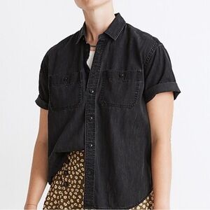 Madewell Black Oversized Denim Short Sleeve Button Up Shirt XS
